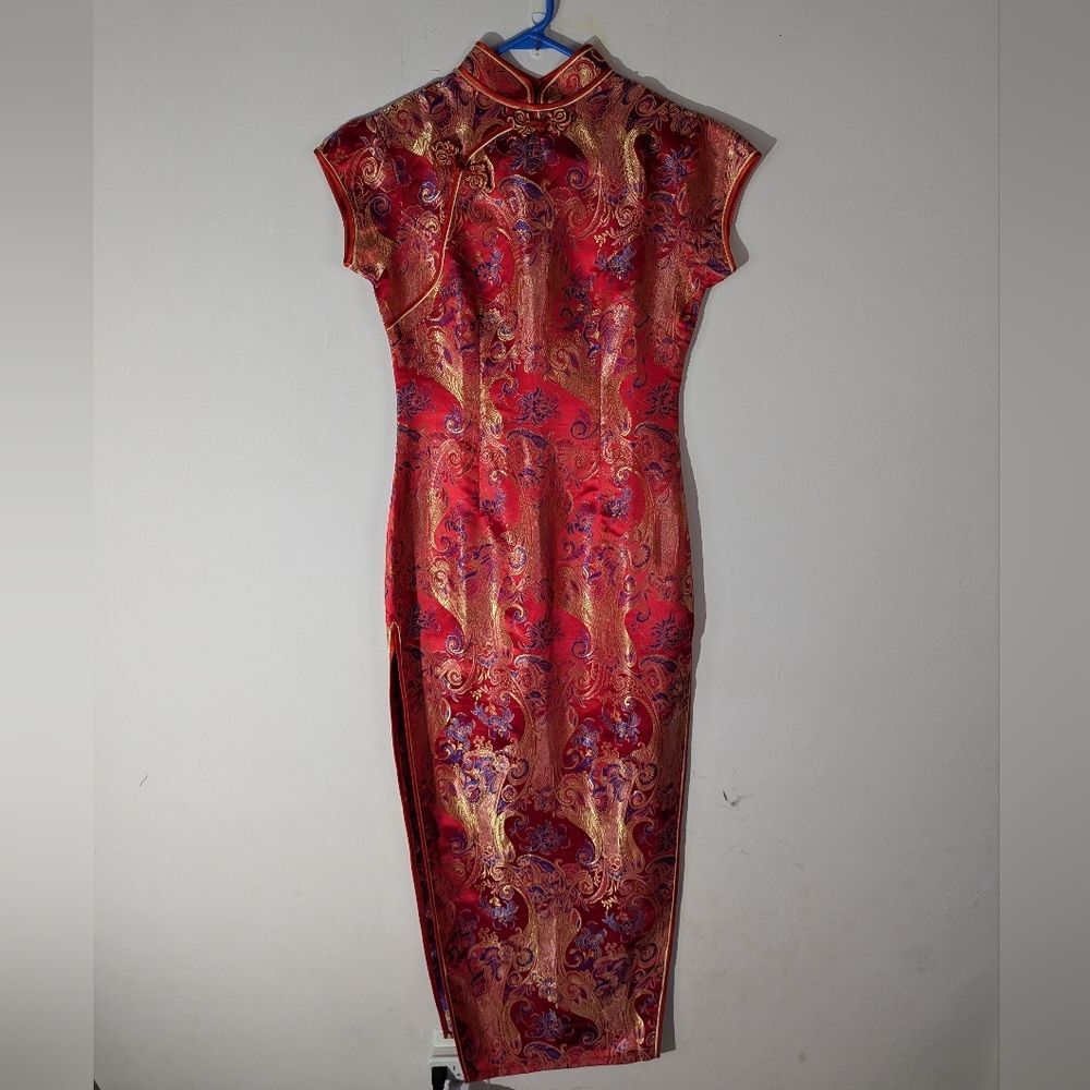 Red Woven Genuine Chinese Handmade Dress Women's Size Medium